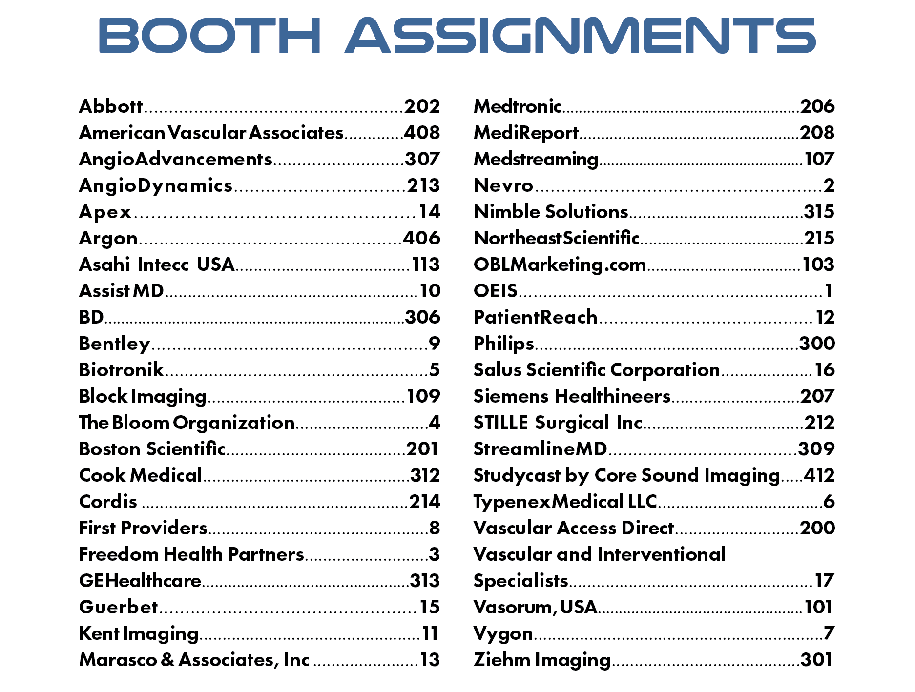 Annual Meeting booth assignments.
